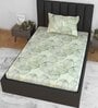 Green Floral 144 TC Cotton Single Fitted Bedsheet With 1 Pillow Cover