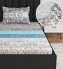 Grey Floral 144 TC Cotton Single Fitted Bedsheet With 1 Pillow Cover