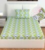 Green Floral 144 TC Cotton Single Fitted Bedsheet With 1 Pillow Cover