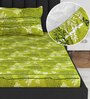 Green Floral 144 TC Cotton Single Fitted Bedsheet With 1 Pillow Cover