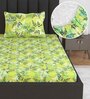 Green Floral 144 TC Cotton Single Fitted Bedsheet With 1 Pillow Cover