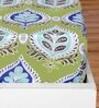 Green Floral 144 TC Cotton Single Fitted Bedsheet With 1 Pillow Cover
