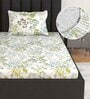 White Floral 144 TC Cotton Single Fitted Bedsheet With 1 Pillow Cover