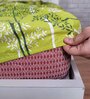 Green Floral 144 TC Cotton Single Fitted Bedsheet With 1 Pillow Cover