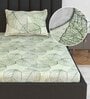 Green Floral 144 TC Cotton Single Fitted Bedsheet With 1 Pillow Cover