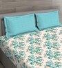 Green Floral 150 TC Cotton Queen Sized Bed Sheets with 2 Pillow Covers