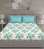 Green Floral 150 TC Cotton Queen Sized Bed Sheets with 2 Pillow Covers
