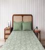 Green Floral 160 TC Microfiber Queen Sized Double Bedsheet with 2 Pillow Covers Forest Whispers Collection