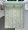 Green Floral 160 TC Microfiber Queen Sized Double Bedsheet with 2 Pillow Covers Forest Whispers Collection
