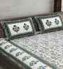 Green Floral 180 TC Cotton  King Sized Bedsheet with 2 Pillow Covers