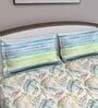 Green Floral 180 TC Cotton Queen Sized Bed Sheets with 2 Pillow Covers