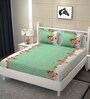 Green Floral 200 TC Ultrasoft Microfiber Queen size Flat Double Bedsheet With Two Pillow Covers (90x90 inches)