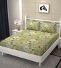 Green Floral 200 TC Ultrasoft Microfiber Queen size Flat Double Bedsheet With Two Pillow Covers (90x90 inches)