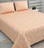 Orange Floral 220 Tc Cotton Super King Bedsheet With 2 Pillow Covers