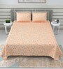 Orange Floral 220 Tc Cotton Super King Bedsheet With 2 Pillow Covers