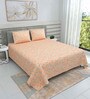 Orange Floral 220 Tc Cotton Super King Bedsheet With 2 Pillow Covers