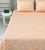 Orange Floral 220 Tc Cotton Super King Bedsheet With 2 Pillow Covers