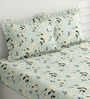Green Floral 260 Tc Polycotton Double Fitted Bedsheet With 2 Pillow Covers