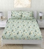 Green Floral 260 Tc Polycotton Double Fitted Bedsheet With 2 Pillow Covers
