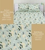 Green Floral 260 Tc Polycotton Double Fitted Bedsheet With 2 Pillow Covers