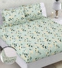 Green Floral 260 Tc Polycotton Double Fitted Bedsheet With 2 Pillow Covers