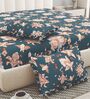 Teal Floral 260 Tc Polycotton King Fitted Bedsheet With 2 Pillow Covers