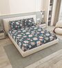 Teal Floral 260 Tc Polycotton King Fitted Bedsheet With 2 Pillow Covers