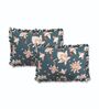 Teal Floral 260 Tc Polycotton King Fitted Bedsheet With 2 Pillow Covers
