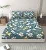 Green Floral 260 Tc Polycotton King Fitted Bedsheet With 2 Pillow Covers