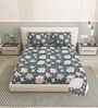 Teal Floral 260 Tc Polycotton King Fitted Bedsheet With 2 Pillow Covers