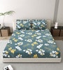 Green Floral 260 Tc Polycotton King Fitted Bedsheet With 2 Pillow Covers