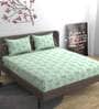 Green Floral 280 TC Microfibre Fitted King Bedsheet 2 Pillow Covers