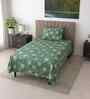 Green Floral 290 Tc Cotton Single Bedsheet With 1 Pillow Cover