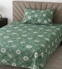 Green Floral 290 Tc Cotton Single Bedsheet With 1 Pillow Cover