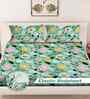 Green Floral 300 TC Cotton Blend 7D King Size Fitted Double Bedsheet with 2 Pillow Covers