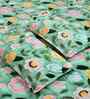 Green Floral 300 TC Cotton Blend 7D King Size Fitted Double Bedsheet with 2 Pillow Covers