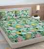 Green Floral 300 TC Cotton Blend 7D King Size Fitted Double Bedsheet with 2 Pillow Covers