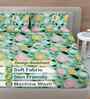Green Floral 300 TC Cotton Blend 7D King Size Fitted Double Bedsheet with 2 Pillow Covers