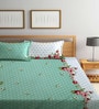 Green Floral 300 TC Cotton Blend Double King Sized Bedsheet With 2 Pillow Covers