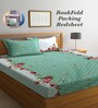 Green Floral 300 TC Cotton Blend Double King Sized Bedsheet With 2 Pillow Covers