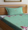 Green Floral 300 TC Cotton Blend Single Bedsheet with 1 Pillow Cover