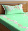 Green Floral 300 TC Cotton Single Bedsheet with 1 Pillow Cover