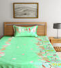 Green Floral 300 TC Cotton Single Bedsheet with 1 Pillow Cover