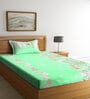 Green Floral 300 TC Cotton Single Bedsheet with 1 Pillow Cover