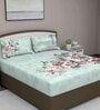 Green Floral 400 TC Cotton Queen Sized Bed Sheets with 2 Pillow Covers