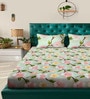Green Floral 7D King Size Cotton Blend Double Bedsheet with 2 Pillow Covers