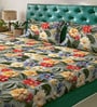 Green Floral 7D King Size Cotton Blend Double Bedsheet with 2 Pillow Covers