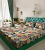 Green Floral 7D King Size Cotton Blend Double Bedsheet with 2 Pillow Covers
