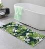 Green Floral Polyester AntiSkid Bathmat