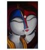 Radha Krishna In Green Canvas Framed Art Print (33 x 21 Inches)